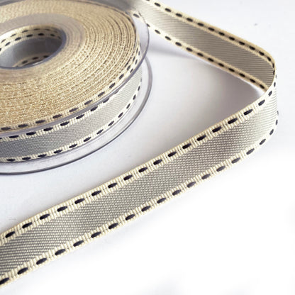 Vintage Stitch Stripe Ribbon 15mm | Red Grey Beige Blue Cream | Metre or Roll - SweetpeaStore