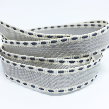Vintage Stitch Stripe Ribbon 15mm | Red Grey Beige Blue Cream | Metre or Roll