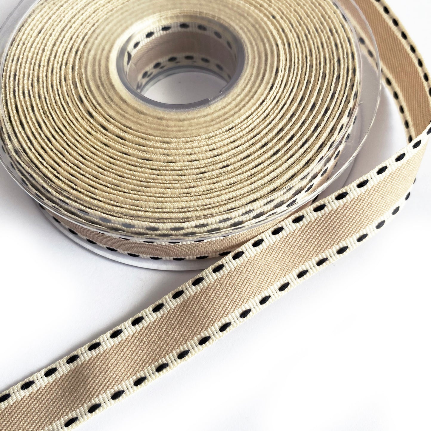 Vintage Stitch Stripe Ribbon 15mm | Red Grey Beige Blue Cream | Metre or Roll - SweetpeaStore