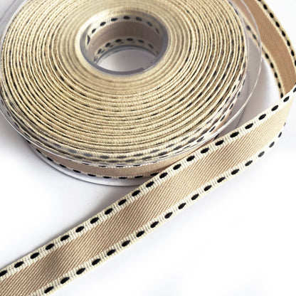 Vintage Stitch Stripe Ribbon 15mm | Red Grey Beige Blue Cream | Metre or Roll - SweetpeaStore