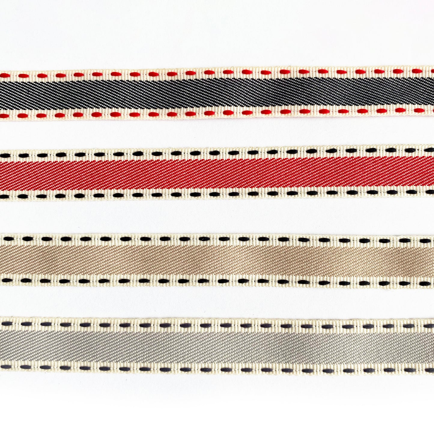 Vintage Stitch Stripe Ribbon 15mm | Red Grey Beige Blue Cream | Metre or Roll - SweetpeaStore