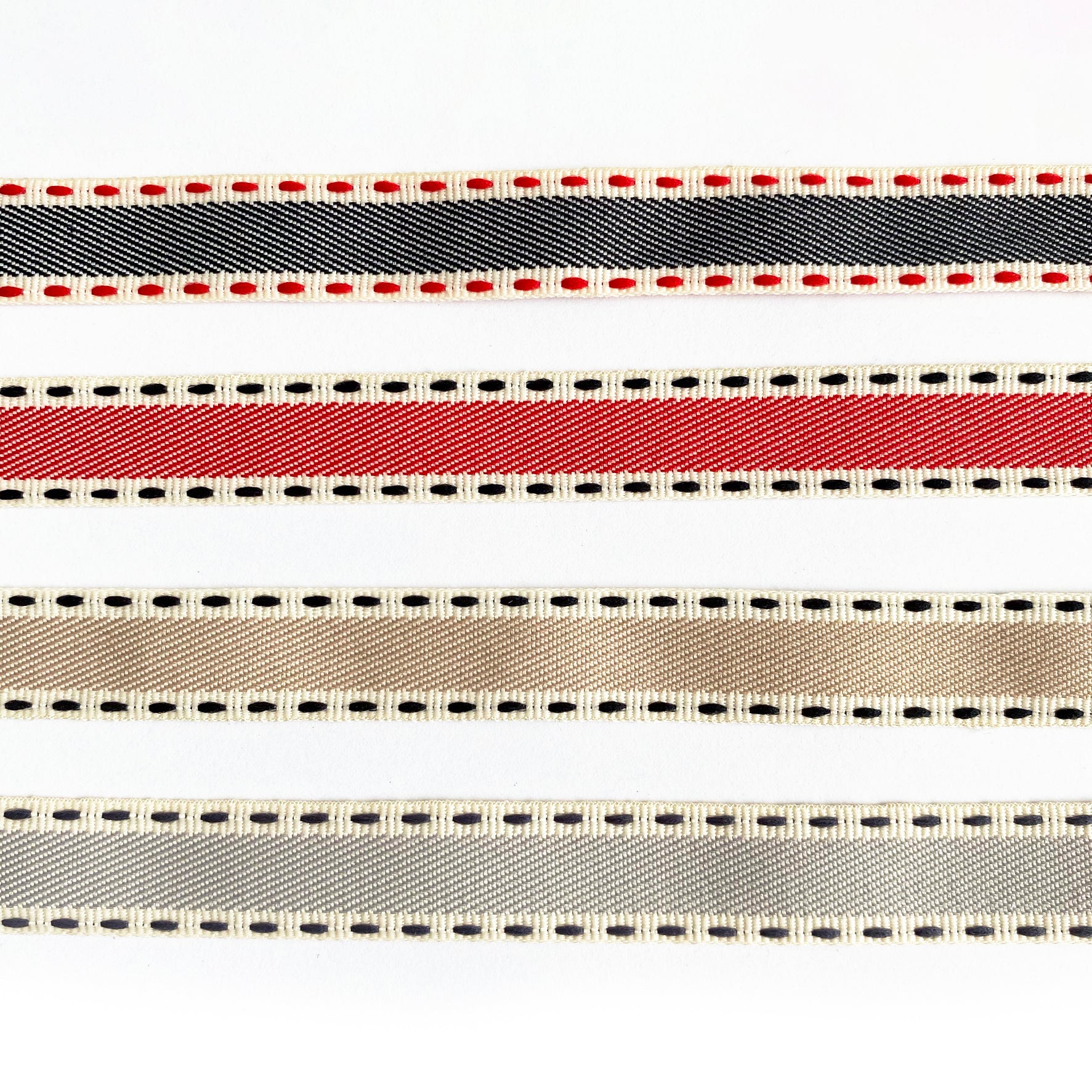 Vintage Stitch Stripe Ribbon 15mm | Red Grey Beige Blue Cream | Metre or Roll - SweetpeaStore