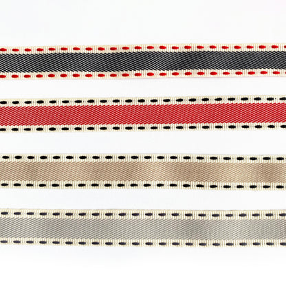 Vintage Stitch Stripe Ribbon 15mm | Red Grey Beige Blue Cream | Metre or Roll - SweetpeaStore