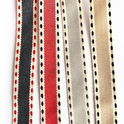Vintage Stitch Stripe Ribbon 15mm | Red Grey Beige Blue Cream | Metre or Roll - SweetpeaStore