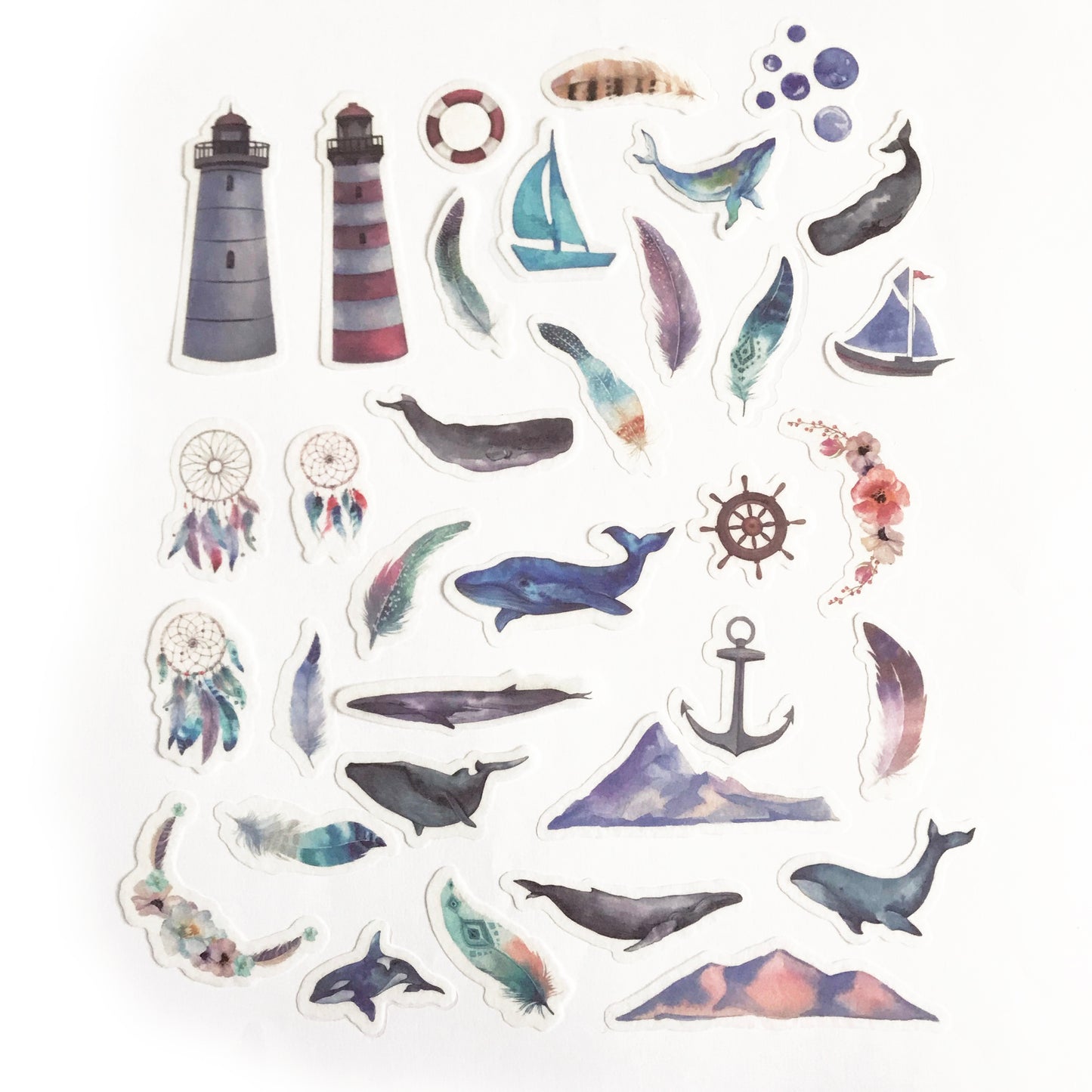 Washi Paper Stickers 40 Sea & Ocean Set | Whale Octopus Fish Crab Shell Beach - SweetpeaStore