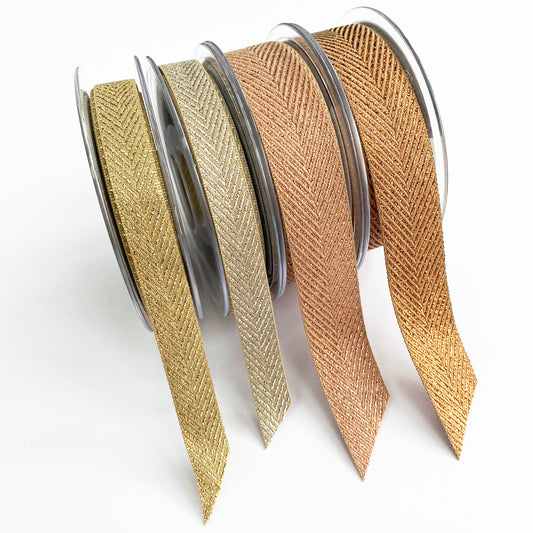 Metallic Ribbon | Rose Gold Silver Copper Herringbone Chevron | 15mm 25mm Wrapping & Craft
