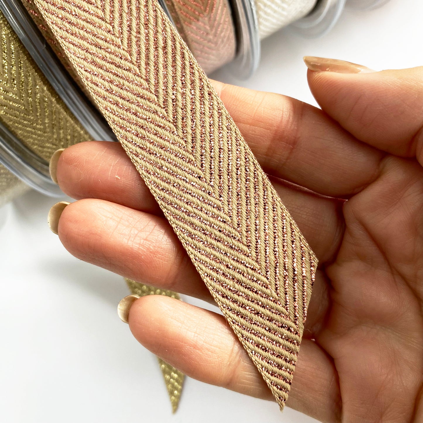 Metallic Ribbon | Rose Gold Silver Copper Herringbone Chevron | 15mm 25mm Wrapping & Craft