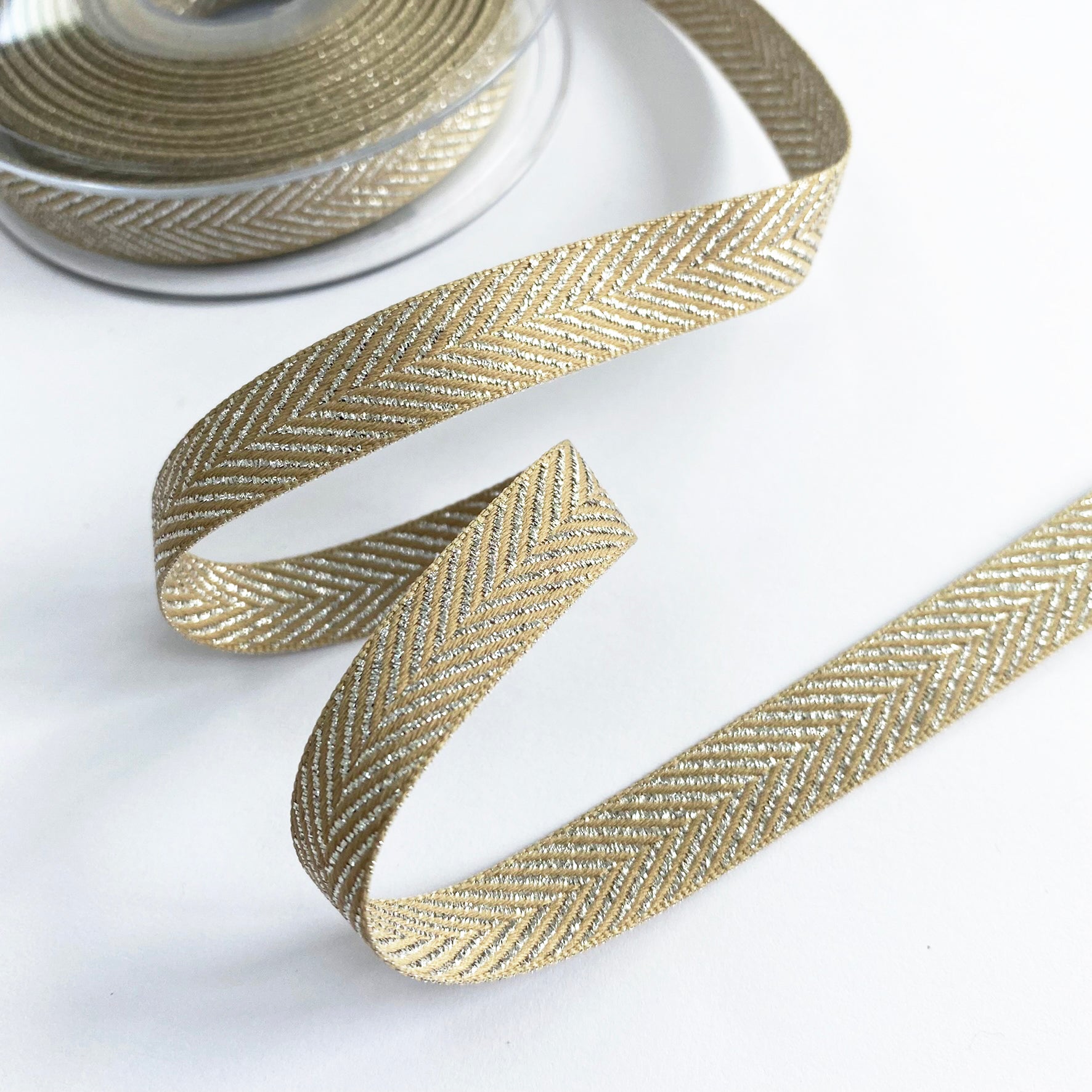 Metallic Ribbon | Rose Gold Silver Copper Herringbone Chevron | 15mm 25mm Wrapping & Craft - SweetpeaStore