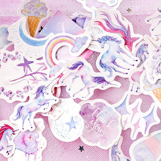 Unicorn & Rainbow Stickers Mini Box - Cute Planner Scrapbook Pink Paper Sticker - SweetpeaStore