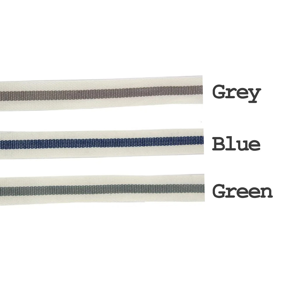 Vintage Cotton Ribbon |  15mm Centre Stripe Grey Sage Green Blue | 1m 25yd Roll