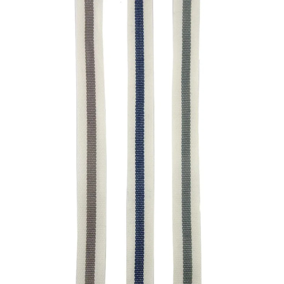 Vintage Cotton Ribbon | 15mm Centre Stripe Grey Sage Green Blue | 1m 25yd Roll - SweetpeaStore