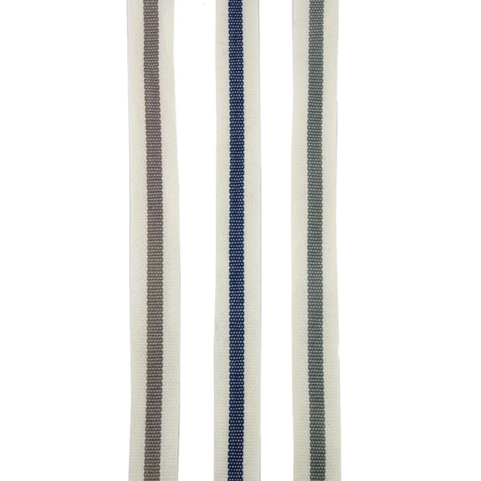 Vintage Cotton Ribbon |  15mm Centre Stripe Grey Sage Green Blue | 1m 25yd Roll