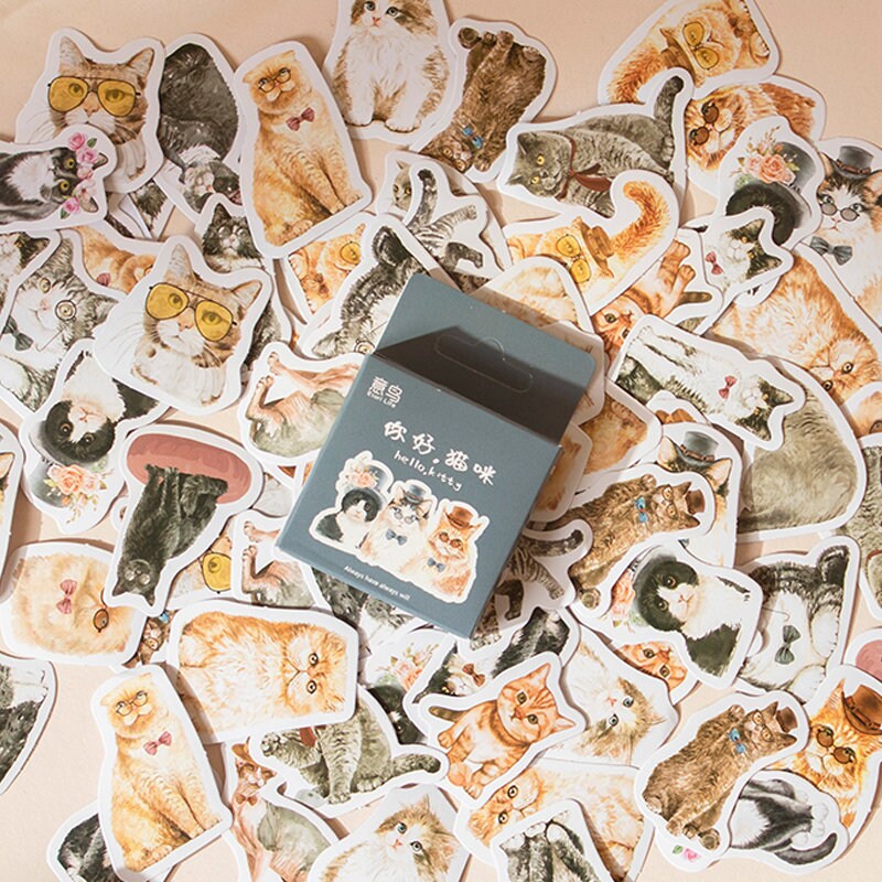 Cute Cat Kitten Mini Box Stickers | 46 Peel Off Sticker | Scrapbooking Journalling Album Planner Stationery - SweetpeaStore