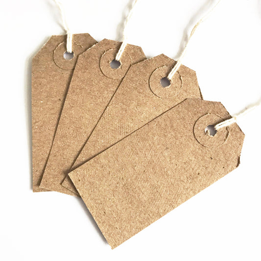 30 Vintage-Inspired Recycled Brown Kraft Card Rustic Luggage Tags | 70mm x 35mm | Reinforced Ring Tag With String | Price Name Tags - SweetpeaStore