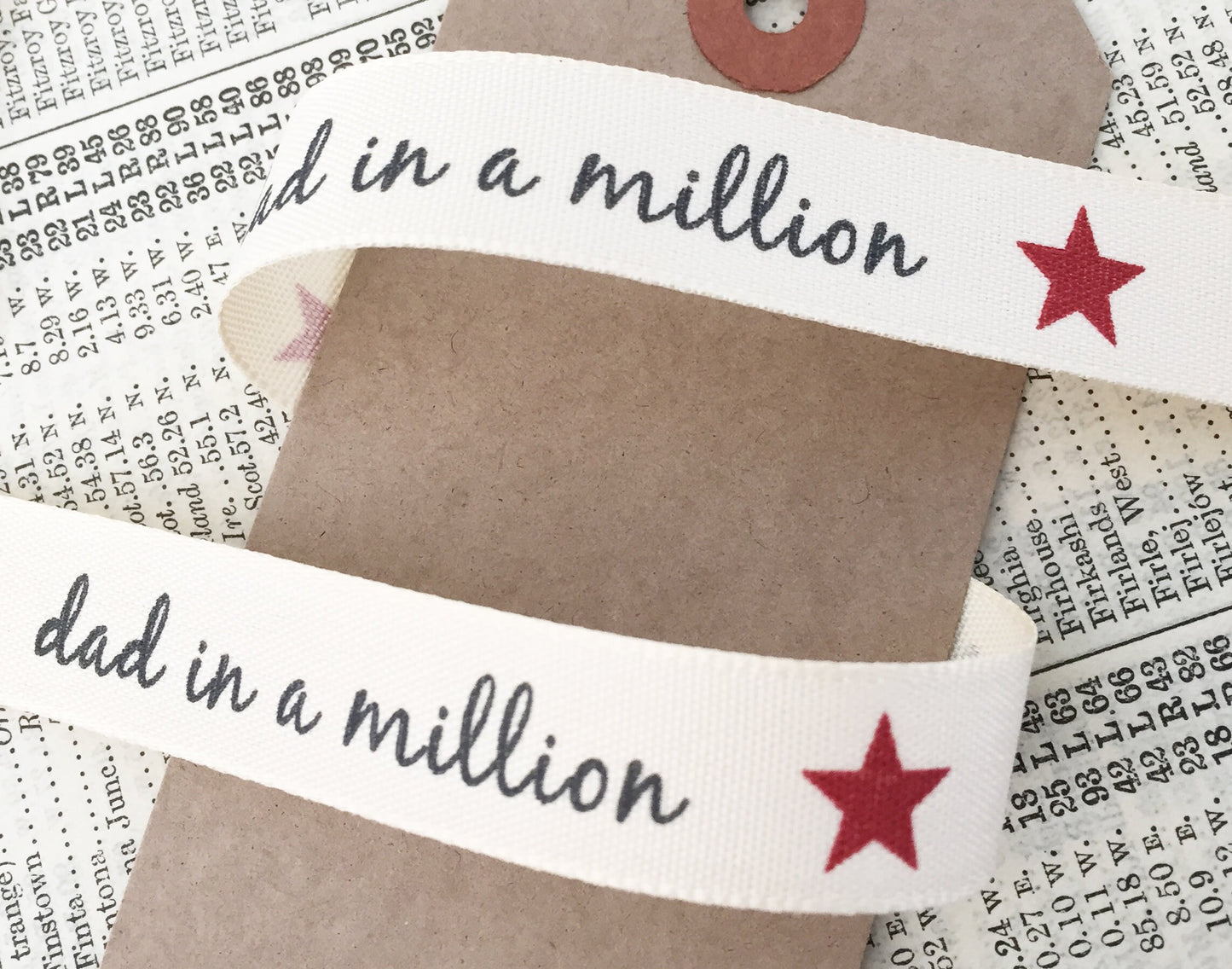 15mm Dad in a Million Cream Ribbon - Great for Father's Day Gifts - Per Metre or FULL 20m ROLL - SweetpeaStore