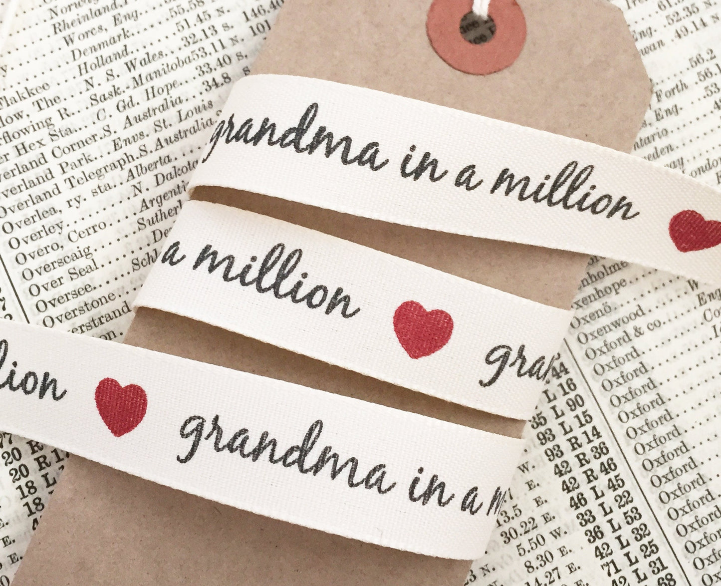 15mm Grandma in a Million Cream Ribbon | Great for Mother's Day Gifts | Metre or FULL 20m ROLL - SweetpeaStore