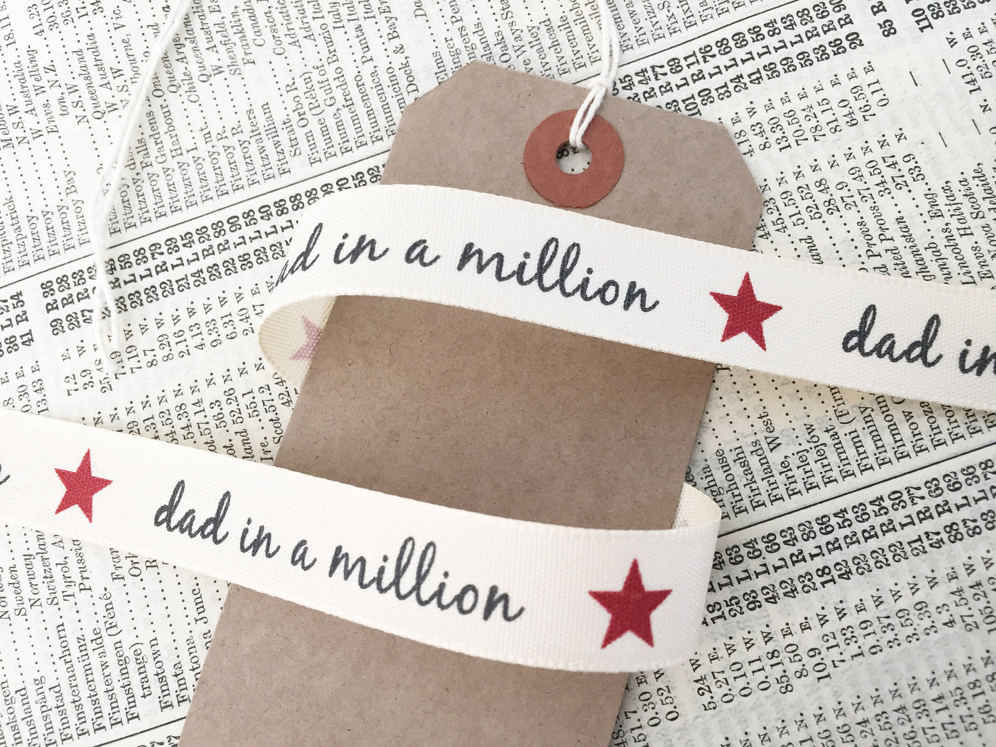 15mm Dad in a Million Cream Ribbon - Great for Father's Day Gifts - Per Metre or FULL 20m ROLL - SweetpeaStore