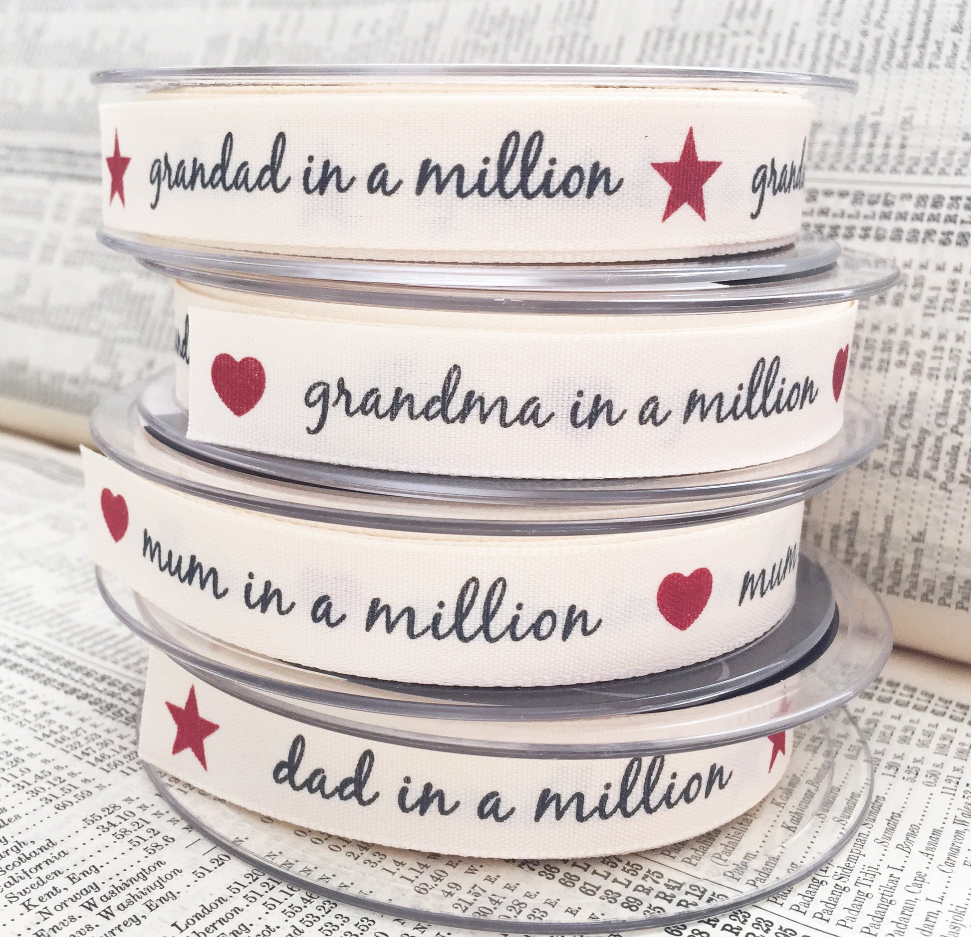 15mm Grandma in a Million Cream Ribbon | Great for Mother's Day Gifts | Metre or FULL 20m ROLL - SweetpeaStore