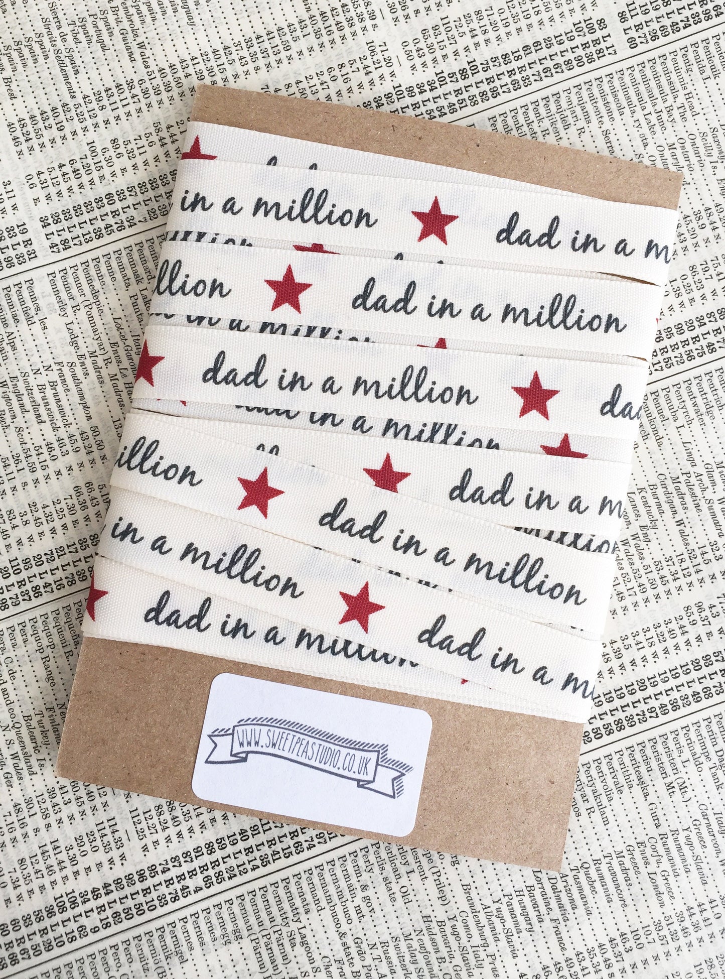 15mm Dad in a Million Cream Ribbon - Great for Father's Day Gifts - Per Metre or FULL 20m ROLL - SweetpeaStore