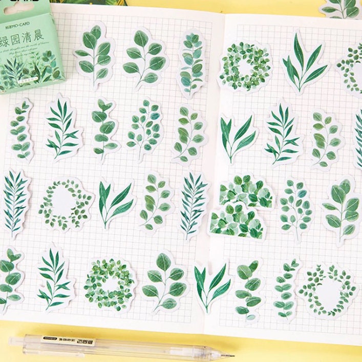 Green Leaves Eucalyptus Mini Box Stickers | Peel Off Sticker | Scrapbooking Journalling - SweetpeaStore