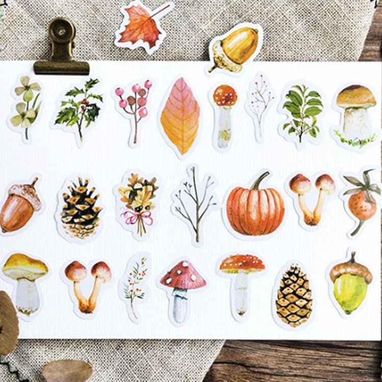 Autumn Forest Stickers | 46 Mini Box Scrapbooking Stickers | Journalling Albums Stationery | Leaves Mushrooms Leaves Acorn Fir Cone - SweetpeaStore