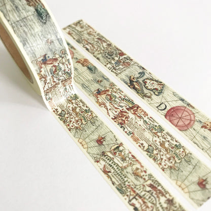 Vintage Map Paper Washi Tape | 2 designs 15mm 30mm x 10m Roll | Stationery Journal Album