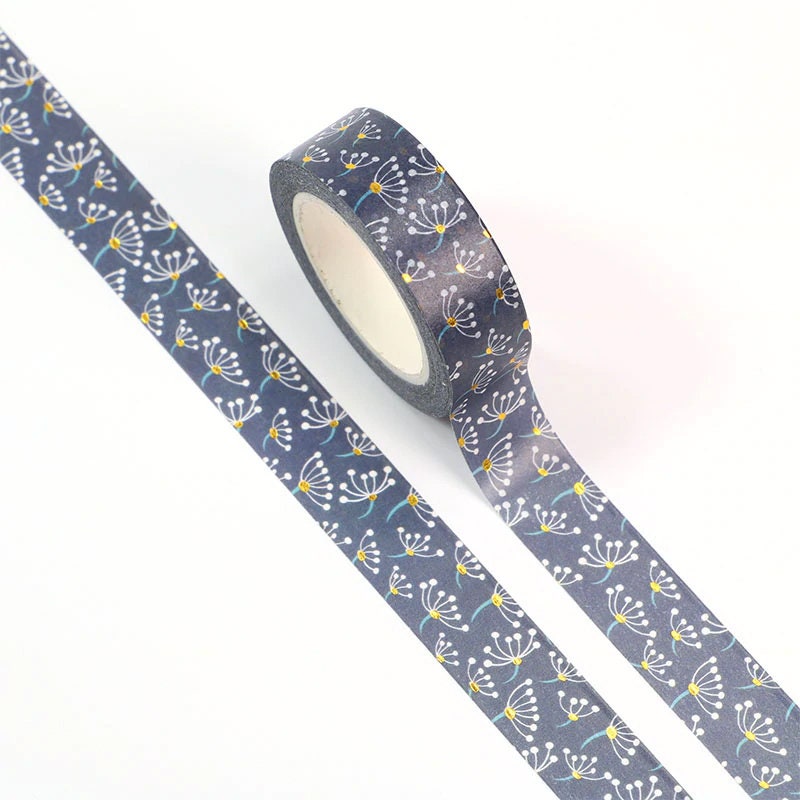 Navy Blue Dandelion Gold Foiled Washi Tape | 15mm x 10m | Stationery Journalling Scrapbooking - SweetpeaStore
