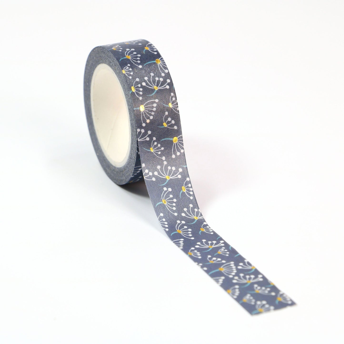Navy Blue Dandelion Gold Foiled Washi Tape | 15mm x 10m | Stationery Journalling Scrapbooking