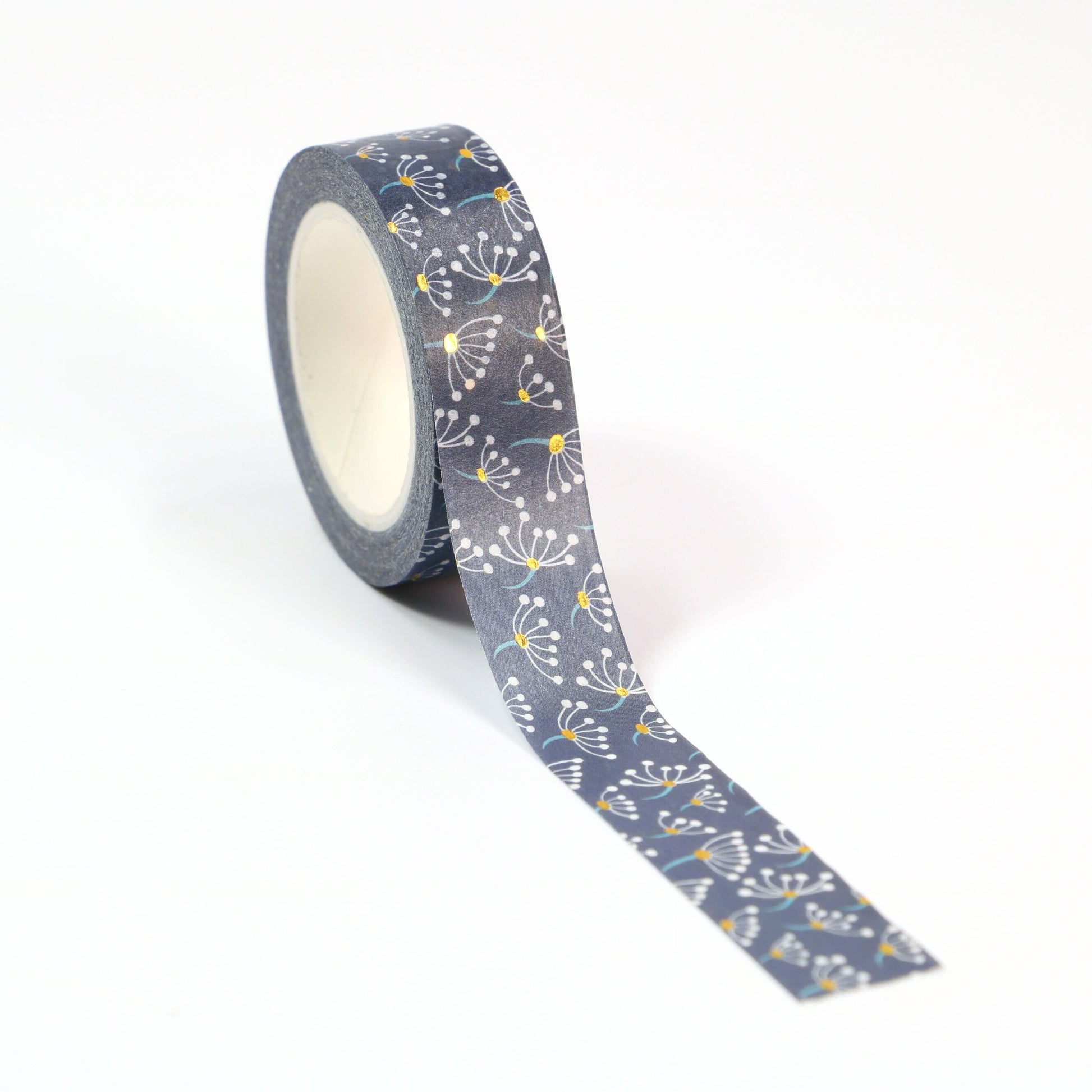 Navy Blue Dandelion Gold Foiled Washi Tape | 15mm x 10m | Stationery Journalling Scrapbooking - SweetpeaStore