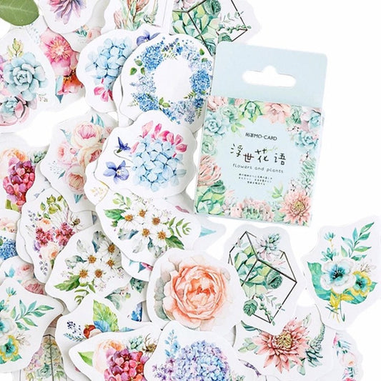 Flowers & Plants Mini Box Stickers | 46 Peel Off Sticker | Scrapbooking Journalling Stationery