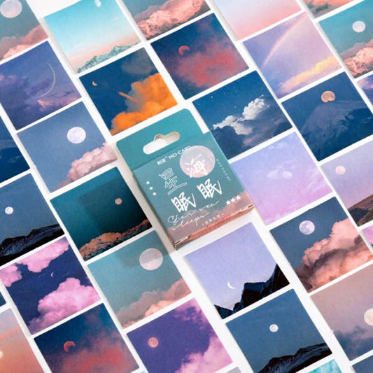 Cloud & Moon Sky Photo Stickers | Pink Blue Purple Journalling Collage Planner Scrapbook | 46 Peel Off Mini Box Sticker