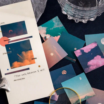 Cloud & Moon Sky Photo Stickers | Pink Blue Purple Journalling Collage Planner Scrapbook | 46 Peel Off Mini Box Sticker - SweetpeaStore