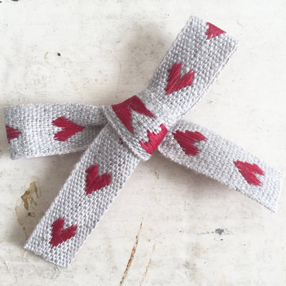 Linen Woven Heart Ribbon 10mm Rustic Red & Natural Cream | Craft Sewing Wedding Wrapping | Per Metre or Full 25m Roll - SweetpeaStore