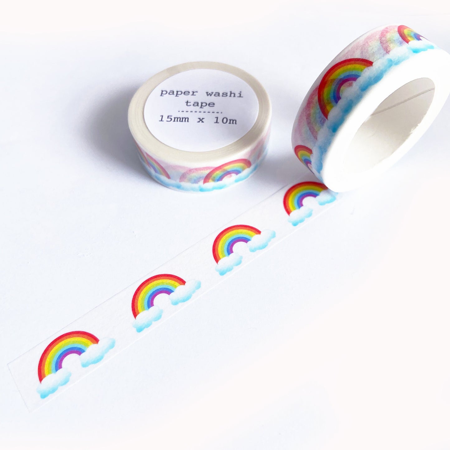 Rainbow Washi Tape Heart & Cloud White Paper Tape | 15mm x 10m | Stationery Craft Journalling Scrapbooking Wrapping - SweetpeaStore