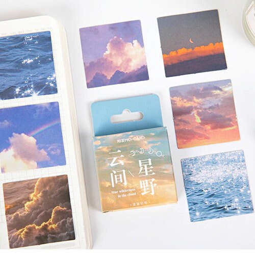 Moon Cloud & Sea Photo Stickers Mini Box Collage | Set of 46 Summer Holiday Travel Journal Planner Scrapbook Peel Off Mini Box Sticker - SweetpeaStore