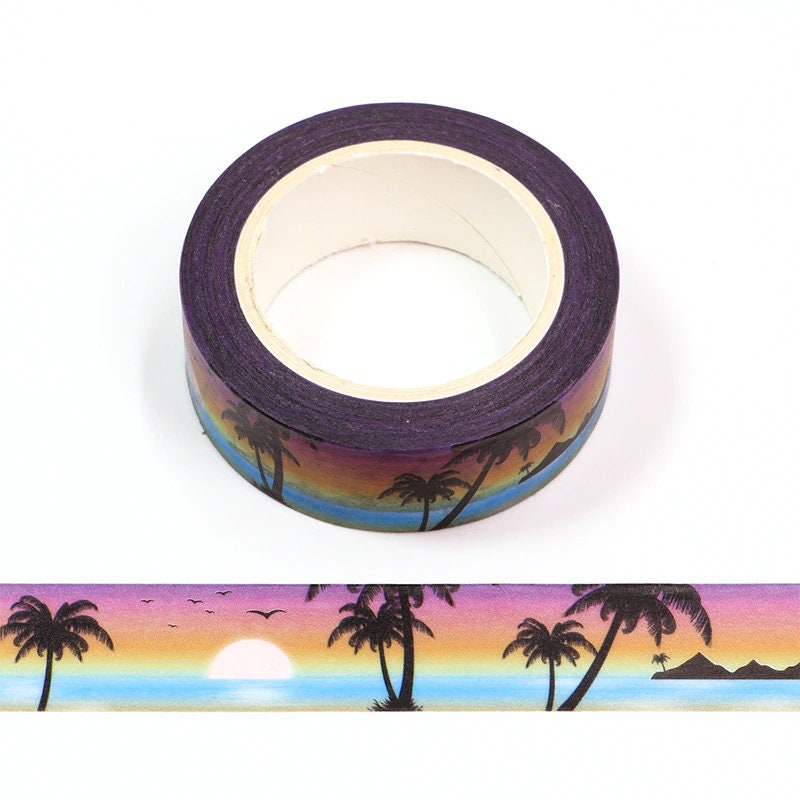 Tropical Beach Palm Tree Summer Holiday Washi Tape | 15mm x 10m | Stationery Travel Journalling Scrapbooking Photo Album - SweetpeaStore