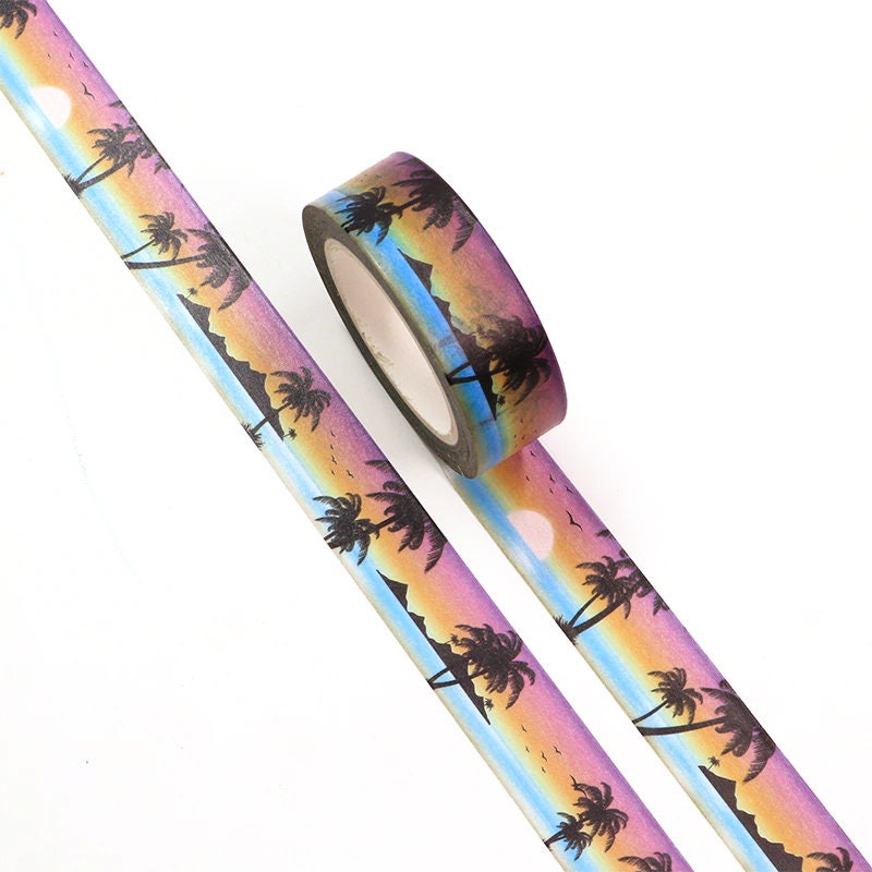 Tropical Beach Palm Tree Summer Holiday Washi Tape | 15mm x 10m | Stationery Travel Journalling Scrapbooking Photo Album - SweetpeaStore