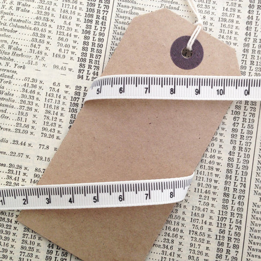 9mm Ivory Cream Printed Tape Measure Grosgrain Ribbon | Metre or 25m Roll - SweetpeaStore