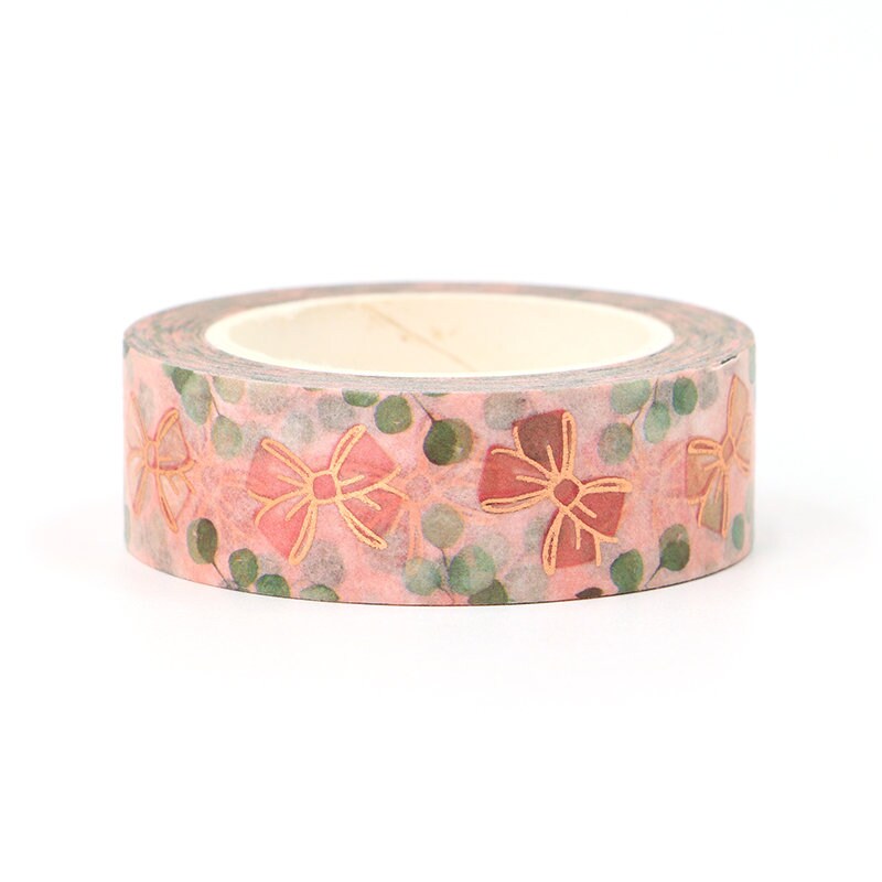 Rose Gold Foil Pink Bow & Eucalyptus Leaf Washi Tape | 15mm x 10m | Planners Collage Scrapbook Journal - SweetpeaStore