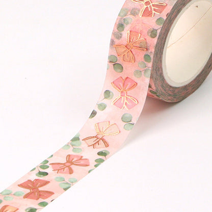 Rose Gold Foil Pink Bow & Eucalyptus Leaf Washi Tape | 15mm x 10m | Planners Collage Scrapbook Journal - SweetpeaStore