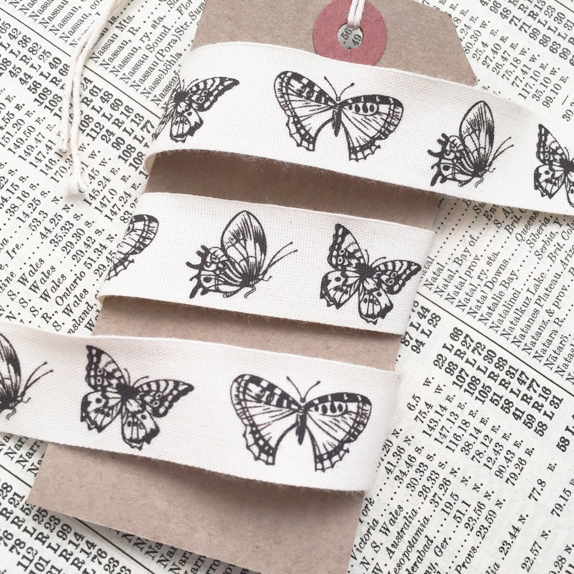 Butterfly Cream Cotton Ribbon | 20mm 2cm | Wrapping Craft | Per Metre or Roll - SweetpeaStore