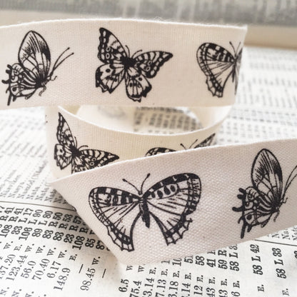 Butterfly Cream Cotton Ribbon | 20mm 2cm | Wrapping Craft | Per Metre or Roll - SweetpeaStore