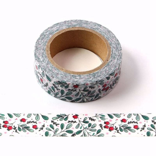 Winter Berries & Leaves Paper Washi Tape | 15mm x 10m | Stationery Craft Cards Wrapping