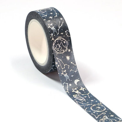 Celestial Starry Sky Metallic Foil Blue Washi Tape | 1.5cm x 10m | Journalling Craft Stationery - SweetpeaStore