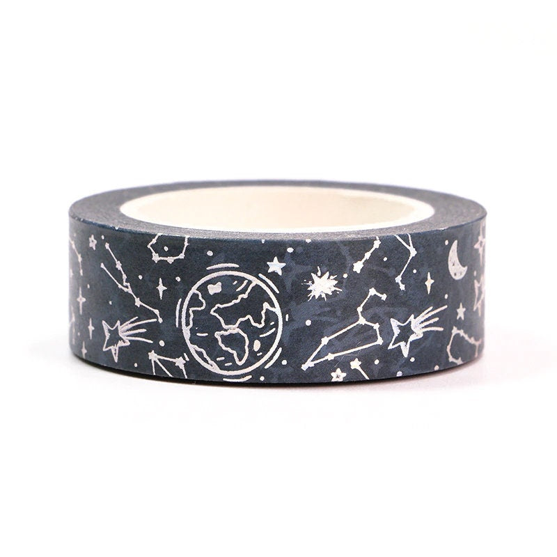 Celestial Starry Sky Metallic Foil Blue Washi Tape | 1.5cm x 10m | Journalling Craft Stationery - SweetpeaStore