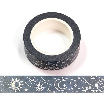 Celestial Starry Sky Metallic Foil Blue Washi Tape | 1.5cm x 10m | Journalling Craft Stationery - SweetpeaStore