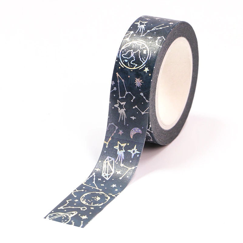 Celestial Starry Sky Metallic Foil Blue Washi Tape | 1.5cm x 10m | Journalling Craft Stationery - SweetpeaStore