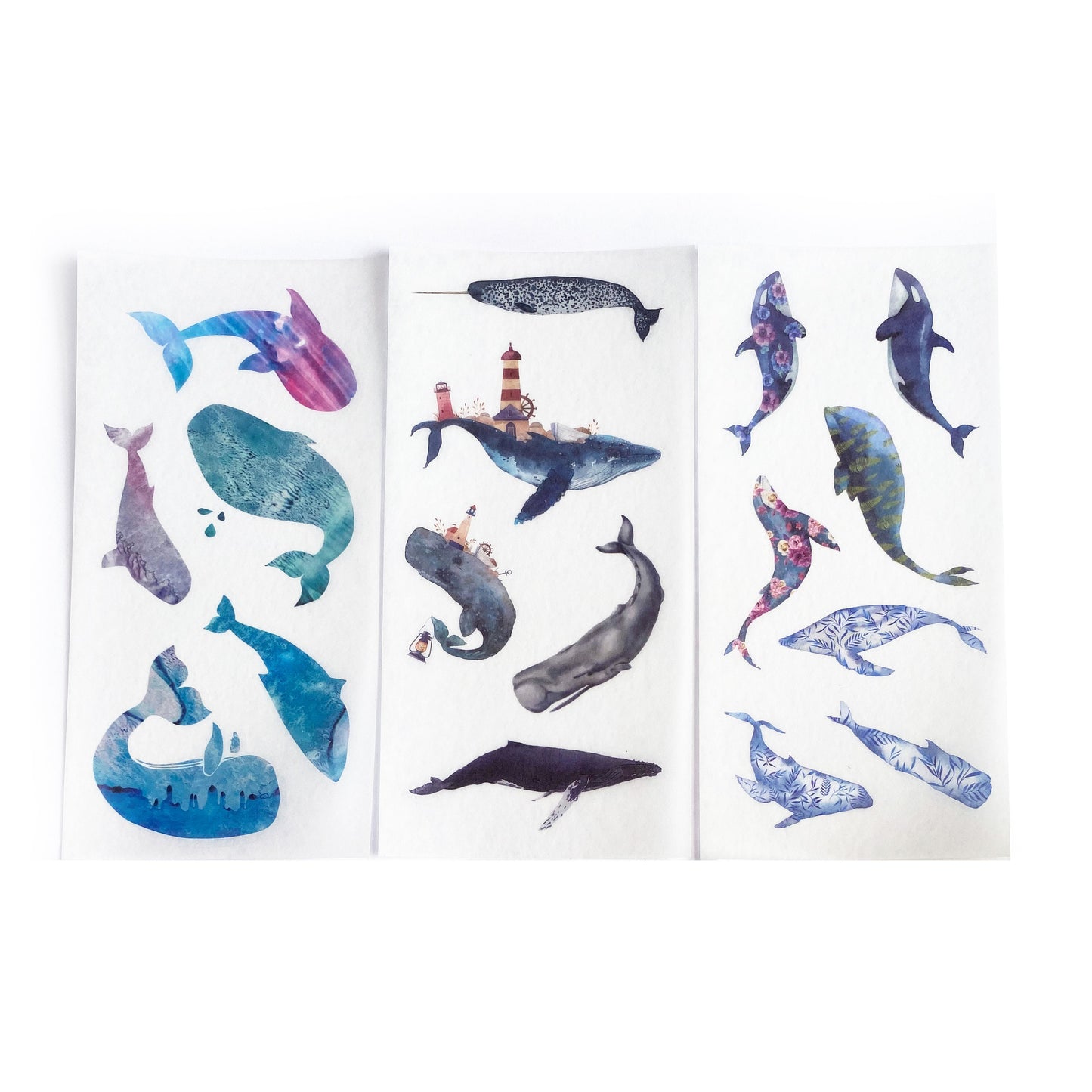 Watercolour Whale Washi Paper Sticker Set | 6 Sheets | Scrapbooking Paper Craft Stationery