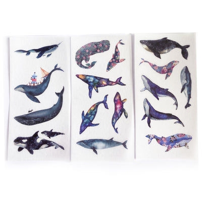 Watercolour Whale Washi Paper Sticker Set | 6 Sheets | Scrapbooking Paper Craft Stationery - SweetpeaStore
