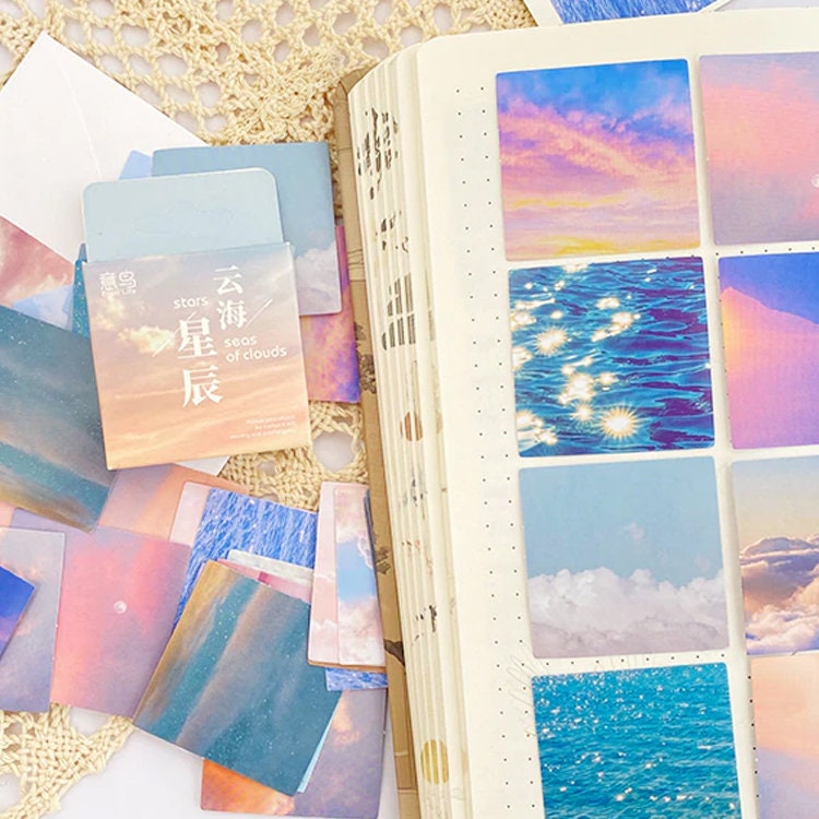 Cloud & Sea Photo Mini Box Stickers | 46 Summer Holiday Travel Journal Collage Planner Scrapbook Peel Off Mini Box Sticker - SweetpeaStore